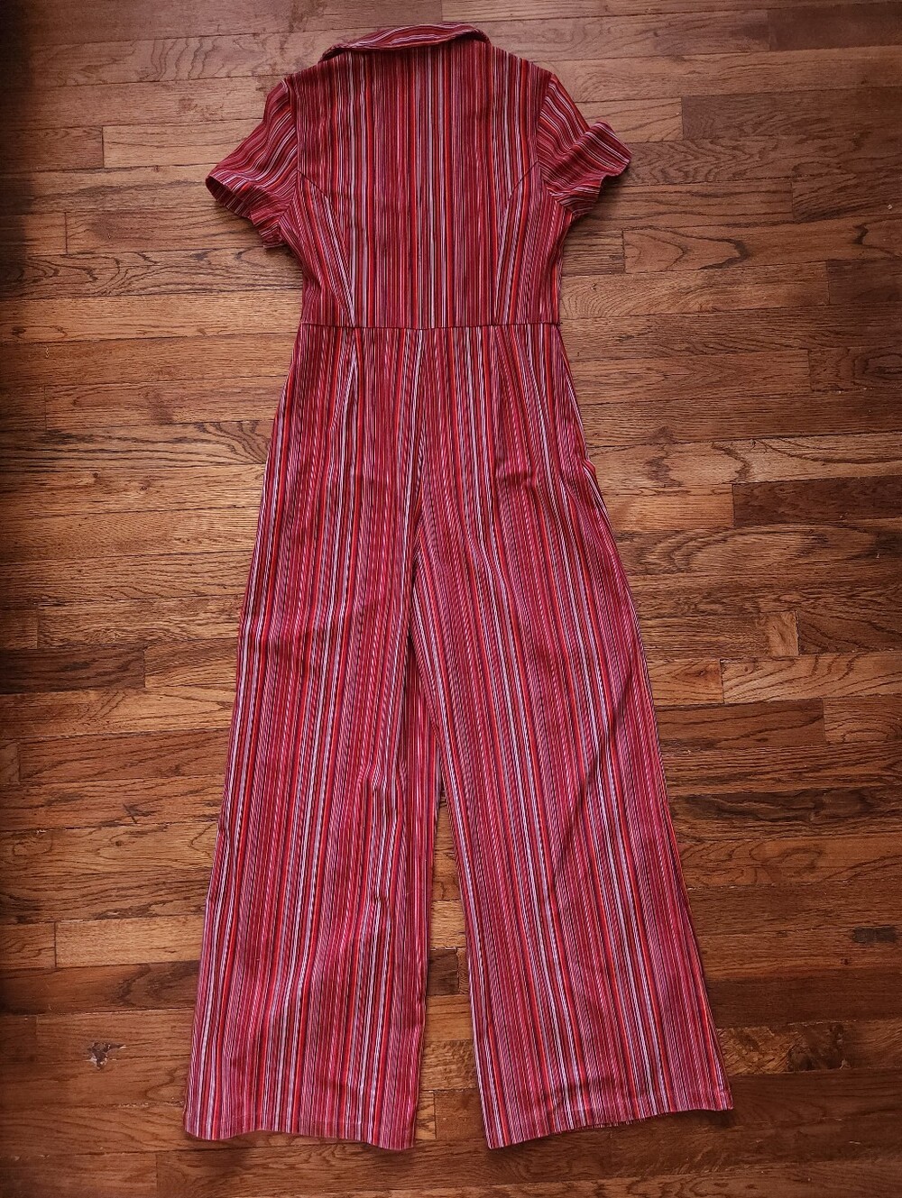 Cider Red Striped Wide Leg Jumpsuit • Vintage-Style 70s Disco Boho - Picture 3 of 11